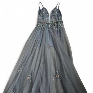 Jovani Gray Evening Dress with Subtle Sheen